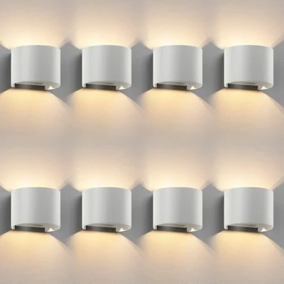Afbeelding van ledscom.de 8 x RUNEL wandlamp voor buiten, IP65, up/downlight, mat wit, rond, 1x G9 max. 10W
