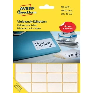 Afbeelding van Etiket Avery Zweckform 3319 29x18mm wit 960stuks