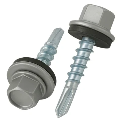 Afbeelding van 4.8 mm x 35 Dakschroeven, Zeskantkop, Zelfborend, Meerkleurig (RAL 9007 Grijs aluminiumkleurig) Schroeven Met EPDM Afdichtring, Roestbestendige Verzinkte Geharde schroef (50 Stuk)