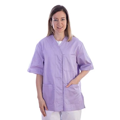 Afbeelding van Gima Kaszak van katoen en polyester, ziekenhuisuniform, lavendel, V hals, halve mouwen, 5 knopen, voor dames, maat S, artsen, dierenartsen, verpleegkundigen gezondheidswerkers
