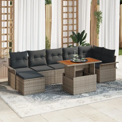 Afbeelding van vidaXL Tuinbank Set 8 delig Grijs Synthetisch Rattan en Hout