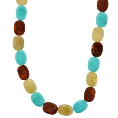 Afbeelding van Behave Lange kralen ketting turquoise met bruin
