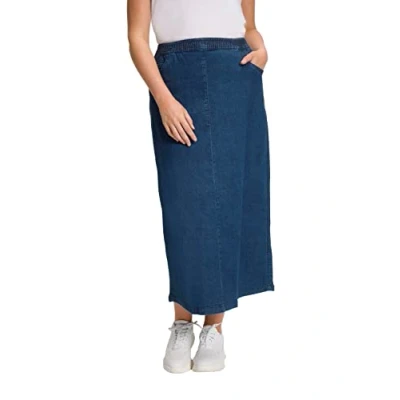 Afbeelding van Ulla Popken Dames Jeans Rok, donkerblauw (dark blue denim), 66 68