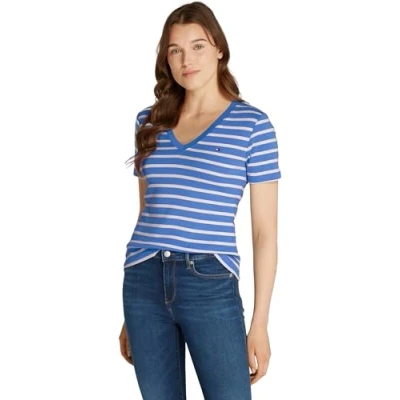 Afbeelding van Tommy Hilfiger NEW SLIM CODY Tshirt print, Dames, Maat: XXS, Fine blue spell/ivory petal