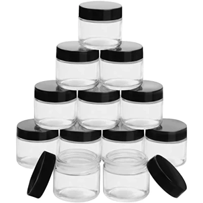 Afbeelding van Belle Vous Rond Doorzichtige Glazen Potten met Zwart Plastic Schroefdoppen (12 Pak) 60 ml Lege Cosmetische Containers Voor Kruiden, Specerijen, Reizen, Crèmes, Lotions en Make up