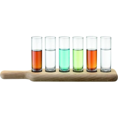 Afbeelding van Shotglas L.S.A. Paddle Wodka Set met Serveerplank (6 Delig)