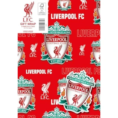 Afbeelding van Liverpool FC Inpakpapier 2 vellen labels, voetbal cadeaupapier