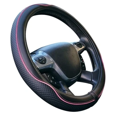 Afbeelding van Centauro Stuurhoes voor auto, universeel, zwart, roze, kunstleer, 37 39 cm, antislip, ademend, carbon effect