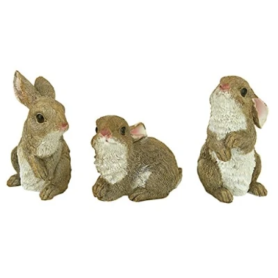 Afbeelding van Design Toscano QM92008 De konijn Den Konijnen Tuin Dieren Standbeelden, Set van Drie, Polyresin, Full Color, Roze, 12,75 cm