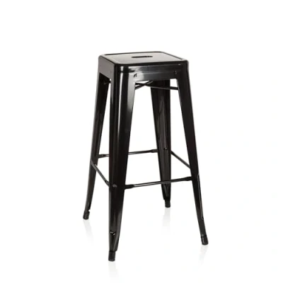 Afbeelding van hjh OFFICE 645010 barkruk VANTAGGIO HIGH metallic zwart bistro kruk van robuust staal stapelbaar rubber vloerdoppen