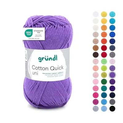 Afbeelding van Gründl wol Cotton Quick uni dunne voor haken breigaren haakgaren glanzend en huidvriendelijk 100% katoen 1 kluwen 50 g / 125 m naalddikte 3 4 lila