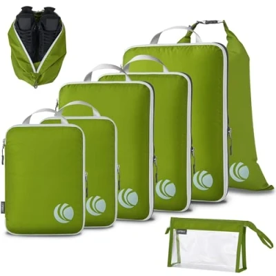 Afbeelding van Cipway Compressie verpakking kubussen, ultralichte reisbagage organizer sets uitbreidbare reisbenodigdheden voor handbagage (groen 8 stuks)
