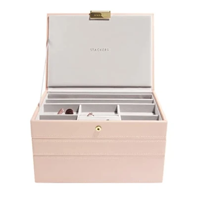 Afbeelding van Stackers in de kleur blozende roze &amp; Champagne goud klassieke middelgrote sieradendoos, set van 3