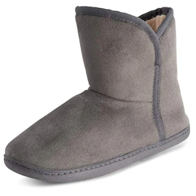 Afbeelding van Polar damesschuim indoor namaakbont fleece bootie rubberen zool comfort outdoor antislip duurzame slippers grijs suede UK9 / EU42 YC0757
