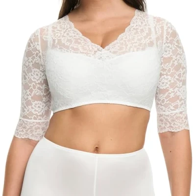 Afbeelding van Susa Wiesn Zauber Dirndl blouse dames I met halve mouwen moderne klederdrachtblouse chique kant wit Gr. 38, wit, 38