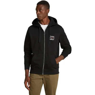 Afbeelding van Tommy Hilfiger Stack Hoody Sweater met rits, Heren, Maat: Small, Black