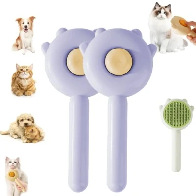 Afbeelding van Self Cleaning Grooming Brush, Paw Cat Brush With Release Button, Pet Floating Hair Massage Comb, Easy Removes Tangles Loose for Short or Long Cats Dogs (Purple*2pcs)