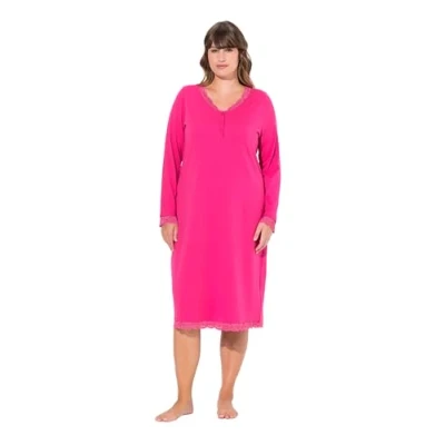 Afbeelding van Ulla Popken Vausschnitt Langarm Nachtjapon, Dames, Maat: 46/48, Pink