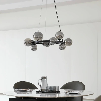 Afbeelding van Lucande hanglamp 11lichts Glas, metaal G9 zwart, rookgrijs