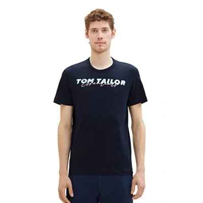 Afbeelding van TOM Tailor Printed Tshirt print, Heren, Maat: Large, Sky captain blue