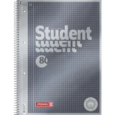 Afbeelding van Brunnen Notitieblok/Collegeblok Student Premium, 4 voudig geperforeerd (veredeld dekblad met metallic effect, A4, geruit, 90 g/m², 80 vellen)
