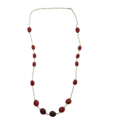 Afbeelding van Behave ketting goud kleur rood kralenketting lange 110cm