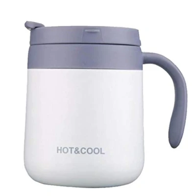 Afbeelding van Gteller 350 ml roestvrijstalen koffiemok, dubbelwandige geïsoleerde vacuümmok met deksel en handvat, houdt drank warm koud (wit)