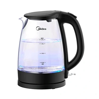 Afbeelding van Midea MK 17G02A2 Elektrische waterkoker, 1,7 l, glazen BPA vrij, met blauw led display, 2200 W, snel koken, afneembaar filter, kabel om te verzamelen, automatische uitschakeling