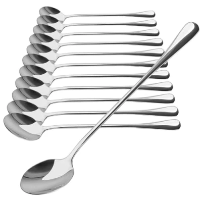 Afbeelding van COM FOUR® 12 delige lepelset lepel met lange steel latte macchiato ijslepel koffielepel dessertlepel cocktaillepel vaatwasmachinebestendig (12 stuks ijslepels 19,5cm)