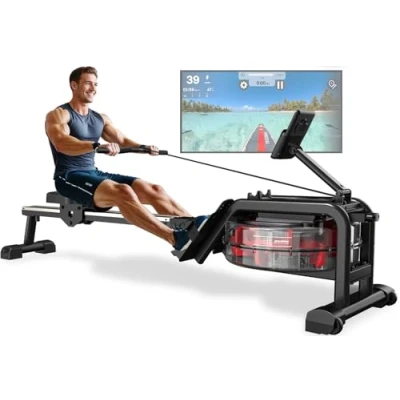 Afbeelding van VOWVIT Roeitoestel voor thuis, waterroeitoestel met bluetooth monitor &amp; tablethouder, Kinomap app, compatibel waterroeiapparaat, eenvoudige montage, maximale gebruikersgrootte 210 cm