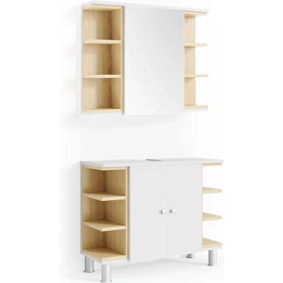 Afbeelding van Vicco Badkamermeubel set &quot;Aquis&quot;, Wit/Sonoma, 2 delen