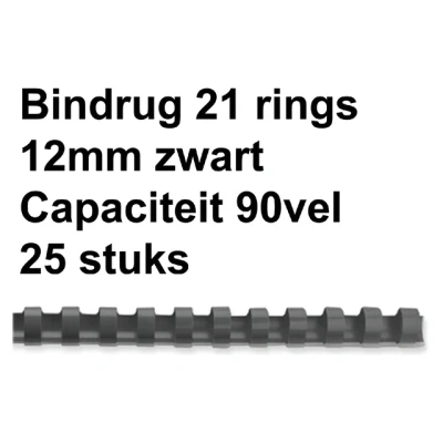 Afbeelding van Bindrug Fellowes 12mm 21rings A4 zwart 25stuks