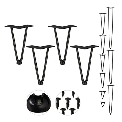 Afbeelding van Relaxdays hairpin poten, 4 stuks, 2 stutten, metaal, haarspeld tafelpoten voor kruk, tafel &amp; kast, 20 cm hoog, zwart