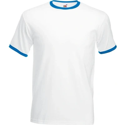 Afbeelding van Fruit Of The Loom Heren Ringer T shirt Met Korte Mouwen (Wit/Royaal Blauw) Maat L