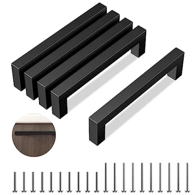 Afbeelding van Mesybveo Roestvrijstalen meubelgrepen, zwart, handgrepen voor keukenkasten, 128 mm gatafstand, keukengrepen, met 20 schroeven, duurzame deurgrepen, meubels, keuken, laden, 5 stuks