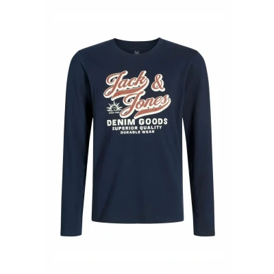 Afbeelding van JACK&amp;JONES JJELOGO TEE LS O NEC 2 COL AW25 NOOS JNR Jongens Lange mouwen shirts navy maat 140