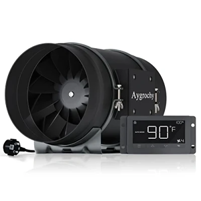 Afbeelding van Aygrochy Inline buisventilator, met temperatuur en vochtigheidsregelaar, uitlaatventilator voor booster, kweektenten, ventilatie afzuigventilator, diameter 200 mm