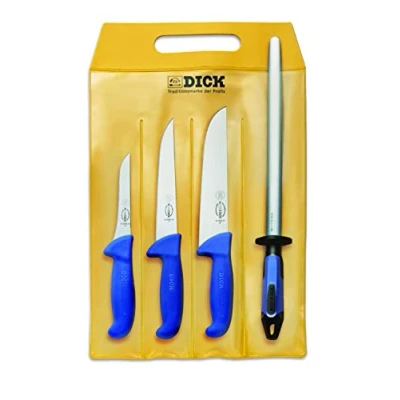 Afbeelding van F. DICK Mes set ErgoGrip 4 delig (uitbeenmes 13 cm &quot;smal&quot;, steekmes 18 cm, blokmes, 21 slijpstaal FineCut, HRC 56) 82555000