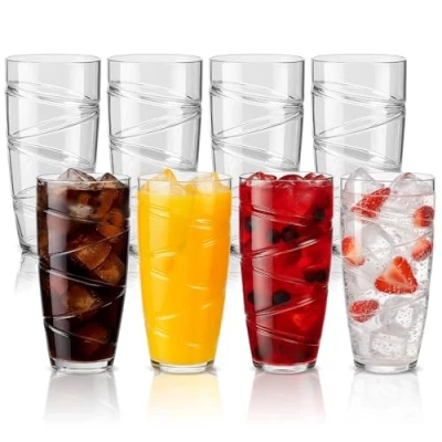 Afbeelding van HEFTMAN plastic drinkglazen van acryl, 8 550 ml, met wervelontwerp, stapelbare herbruikbare glazen voor tuin, picknick, camping, barbecue, feestjes of dagelijks gebruik (transparant)
