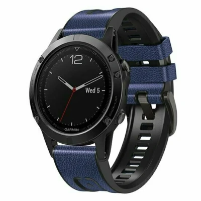 Afbeelding van leer + siliconen bandje Blauw Garmin Instinct 3 / E 45mm