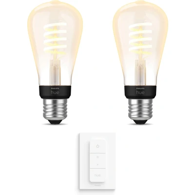 Afbeelding van Philips Hue White Ambiance E27 Uitbreidingspakket 2 Lampen en Dimmer Switch Warm tot Koelwit Licht Filament Edison Klein Werkt met Alexa Google Home