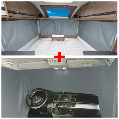 Afbeelding van BREMER SITZBEZÜGE Blackout Gordijnenset compatibel met VW T3 Transporter Caravelle Multivan vanaf 1979 1992, zonwering, camping, camper, complete set, gordijnen, ondoorzichtig, accessoires