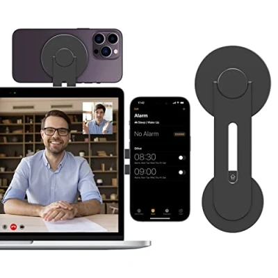 Afbeelding van imluckies Magnetische Laptop Mobiele telefoonhouder, 180 Verstelbare Continuity Camera Mount Compatibel met Magsafe voor iOS 16 &amp; macOS 13 Ventura iPhone 15 14 12 serie, Zwart