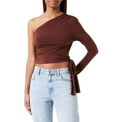 Afbeelding van Trendyol Claret Red Getailleerd/Body Sit Stropdas Detail Enkel Mouw Crop Elastisch Gebreide Blouse Twoaw23Bz00094