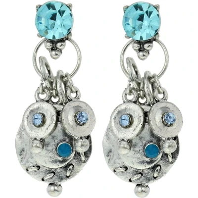 Afbeelding van Behave Dames oorbellen hangers zilver kleur met stenen blauw 4 cm