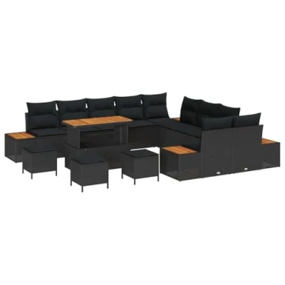 Afbeelding van vidaXL 14 delige Tuinsofa Set met Kussens Zwart Poly Rattan Acacia