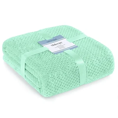 Afbeelding van AmeliaHome Deken 170x210 cm delicate stiksels Sherpa lamsvel look woondeken Shleepy pepermunt