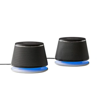 Afbeelding van Amazon Basics Stereo 2.0 Luidsprekers voor PC of Laptop, 3,5 mm Aux ingang, USB Voeding, 1 Paar, Zwart