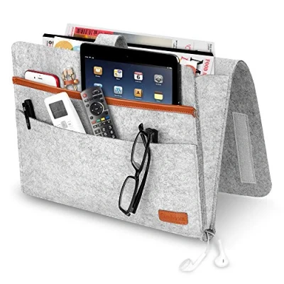 Afbeelding van Simboom Bedtas, vilt bedlade organizer anti slip opbergtas voor boek, tijdschriften, iPad, mobiele telefoon, afstandsbediening kergrijs
