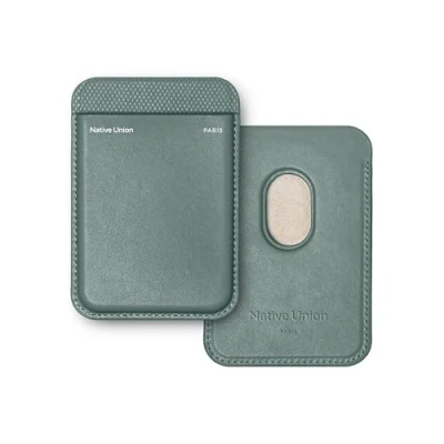 Afbeelding van Native Union (Re)Classic Portemonnee Magnetisch MagSafe Compatibele Kaarthouder voor iPhone 15, 14, 13 Extra Veilig &amp; Ultradun Opslaan van 3 Essentiële Kaarten Plantaardige Materialen (Leisteen Groen)